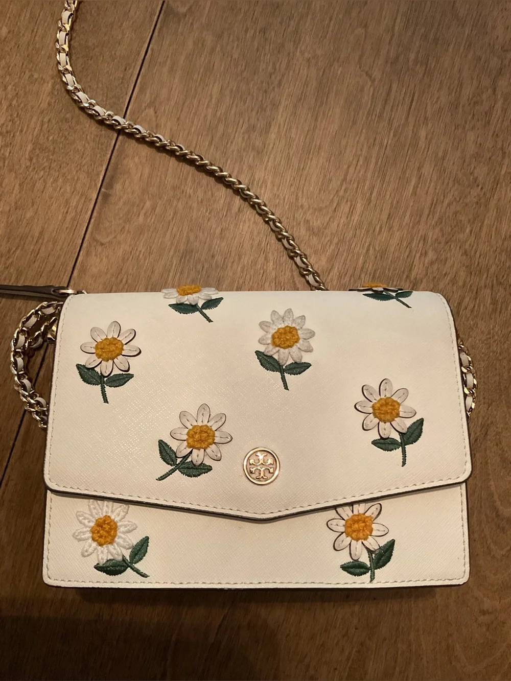 Tory Burch White Leather Crossbody with Floral Embroidery